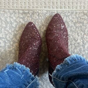 Alice and Olivia burgundy glitter boots.  Size 39 worn once. Beautiful boot.